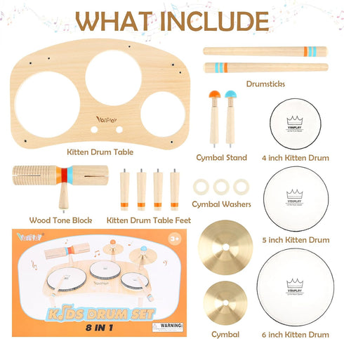Kids Drum Set for Toddlers 1-3 - All in One Musical Instruments, Montessori Sensory Toys for 1 Year Old