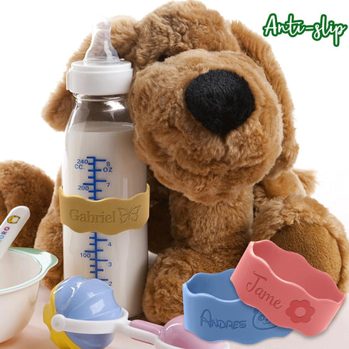 Betenshtresk Personalized Baby Bottle Labels for Daycare Custom Water Bottle Name Bands Customized Engraved Silicone