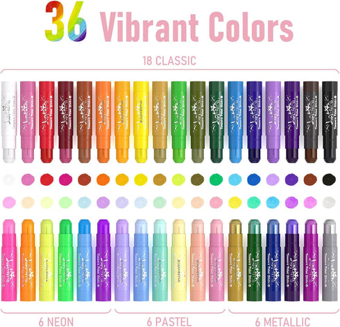 36 120 30 JUPITEARTH Colors Tempera Paint Sticks with PDF Coloring Pages and Stickers, Quick Drying, Smooth, Non-Toxic