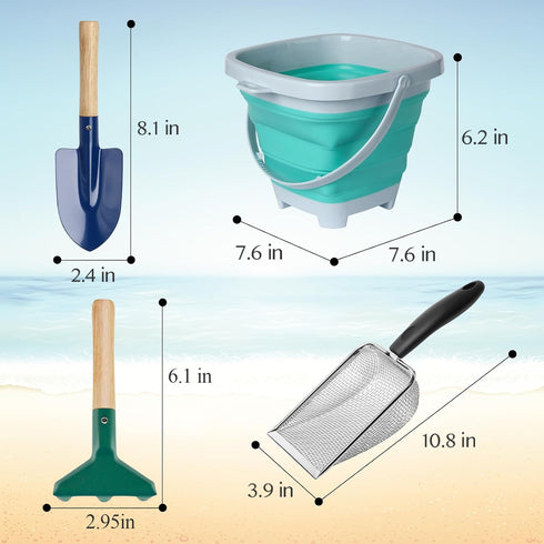 LIDAGO 5 Set 1 Shovel,1 Rake,1 1 1 Pcs Sand Toys Beach Include Metal Metal Foldable Beach Bucket & Sand Sifter