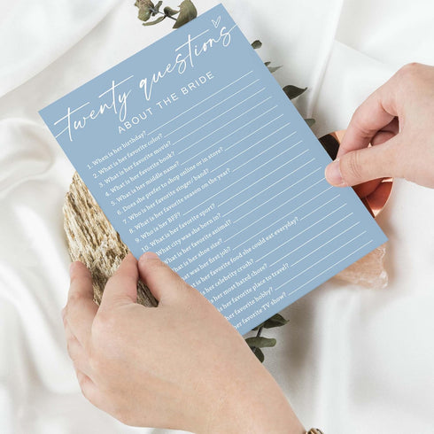 Bridal Shower Games Cards, Twenty Questions about The Bride, Engagement Party Wedding Games for 25 Guests, Minimalist