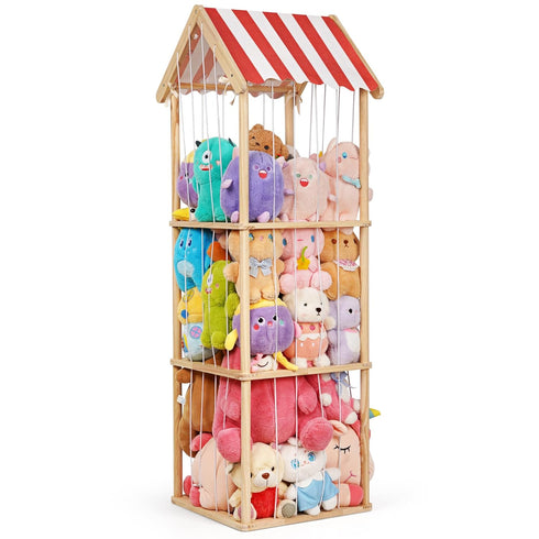 Edudif Stuffed Animal Storage, Space Saving Vertical Stuffed Animal Holder Wood, Easy Assembly Cottage-Style Plush Toys