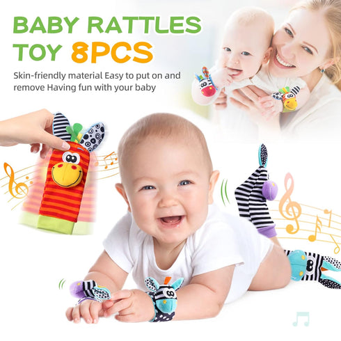 Baby Wrist Rattles Foot Finder Socks Set, Wrist rattle Arm Hand and Rattle Leg Ankle Socks, Newborn Soft Sensory Toys, Baby Socks Infant Wrist Rattles for Babies 0-6 Months, Baby Gift 0-6 6-12 Months