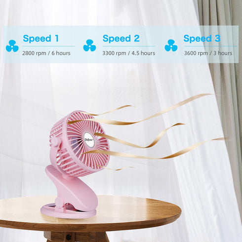 SkyGenius Battery Operated Clip On Baby Stroller Fan, Pink