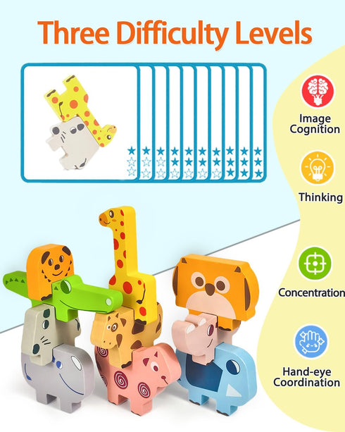 1 2 3 2-4, 10 Pack Toy,1 2 3 Maaacute Montessori Toys for Year Old Boys Girls, Toddler Toys Age Wooden Animal Blocks