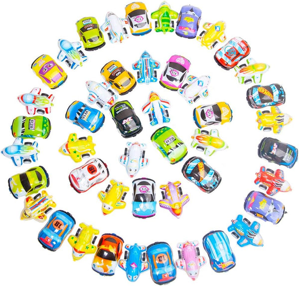 46 Pcs Mini Pull Back Planes and Cars for Toddlers, Racing Vehicles Set for Kids, Bulk Toys for Classroom Prizes