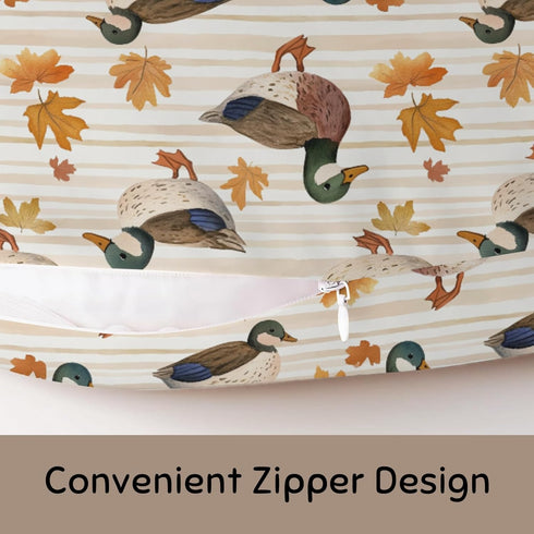 Wicbfdfv Thanksgiving Mallard Duck Maple Leaves Stripe Nursing Pillow Cover Ultra-Soft Comfortable for Baby Girls Boys