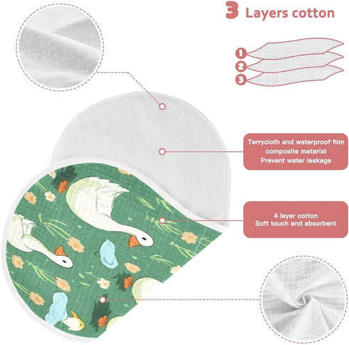 Bulletgxll Set 4, Cartoon Ducks Unisex Baby Burp Cloths of Soft Absorbent Organic Cotton Muslin Burping Cloths