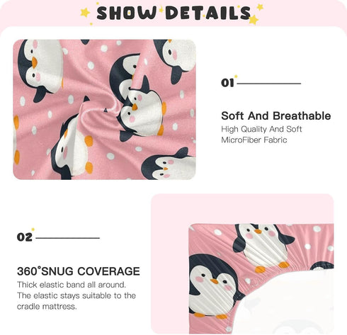 Caikeny 27 39 Fitted Crib Sheet for Boys Girls Cute Pink Penguins Baby Crib Sheets Bassinet Sheets Crib Mattress Bed