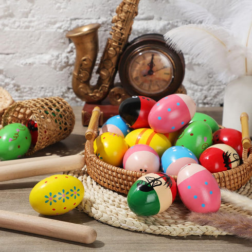 28 Zhanmai Pcs Easter Wooden Shakers Eggs Musical Maracas Egg Percussion Instruments Stocking Stuffers for Toddlers