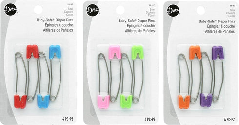 Dritz 46-67 Baby Safe Diaper Pins, Brights, 4-Count