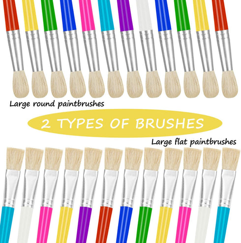 YGAOHF 24 Pcs Paint Brushes for Kids, Colorful Round and Flat Brushes, Easy Clean Toddler Paint Brushes