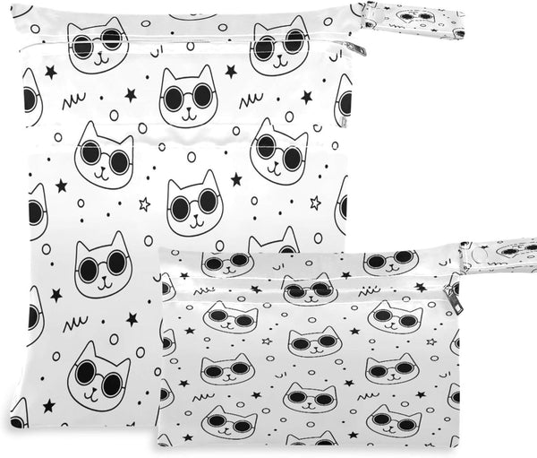 Burbuja Cats in Sunglasses Wet Dry Bags for Baby Cloth Diaper 2 Pack,
