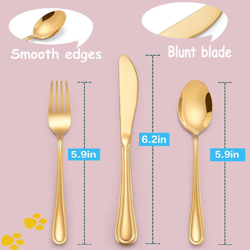 LIANYU 12-Piece Gold Kids Silverware Set, Stainless Steel Toddler Utensils Flatware Set, Child Cutlery Tableware Set for 4, Include Knife Fork Spoon, Mirror Finished, Dishwasher Safe by LIANYU