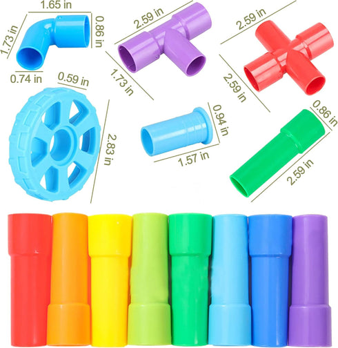 Pipe Building Toys, Educational Tubular Pipes for Kids 3+, STEM Building Blocks Set with 72 Pcs Stim Toy