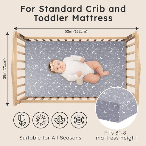 FILLEEP 2 Pack 52" 28" Baby Crib Sheets for Boys Girls Neutral, Crib Mattress Sheet for Standard Crib and Toddler