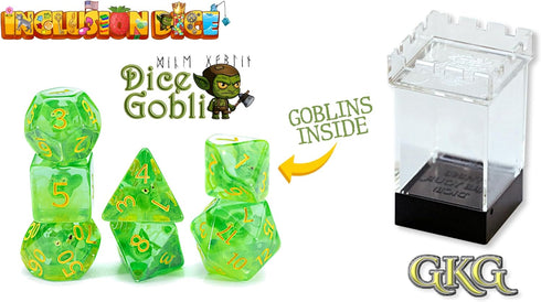 Gate Keeper Games and Dice: Inclusion Dice Goblin - 7pc Set, Transparent Green, Goblin Head Inclusion for Role Playing
