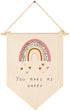 You Make Me Happy Rainbow Heart Canvas Hanging Flag Banner Wall Sign Decor for Nursery
