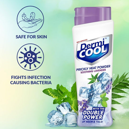 Metrey Herbotech 400G Dermi-Cool. Prickly Heat Powder, Lavender Scent