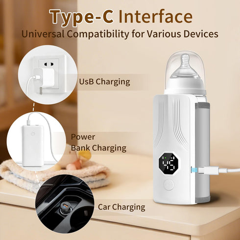 Portable Bottle Warmer for Travel, Fast Heating,Long Battery Life & Large Capacity for Baby Outdoor Travel and Various