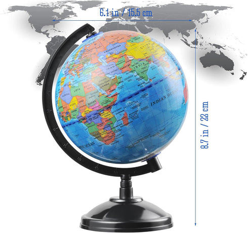 VAP 6 inch World Globe for Kids Learning - Interactive Earth Globe with Stand for Children Students Educational