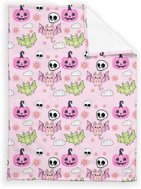 SqtmuHLuo Pink Halloween Baby Blanket Boy Girl Gift Neutral Cartoon Bat Cute Pumpkin Skull Soft Flannel Fleece Nursery