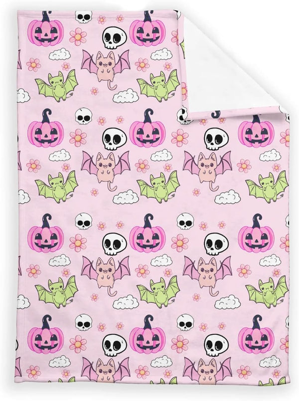 SqtmuHLuo Pink Halloween Baby Blanket Boy Girl Gift Neutral Cartoon Bat Cute Pumpkin Skull Soft Flannel Fleece Nursery