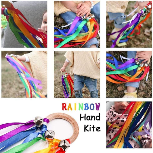 Montessori Hand Kite, Baby Sensory Ribbon Toy, Wooden Rainbow Toddler Toys for Engaging Sensory Play
