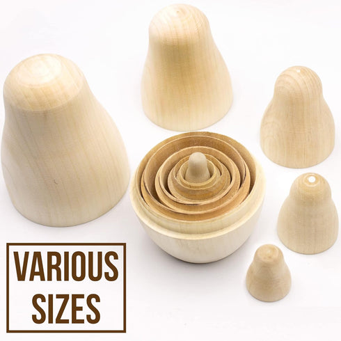 AEVVV Blank Nesting Dolls Set 6 pcs, Unpainted Russian Nesting Dolls for DIY Painting