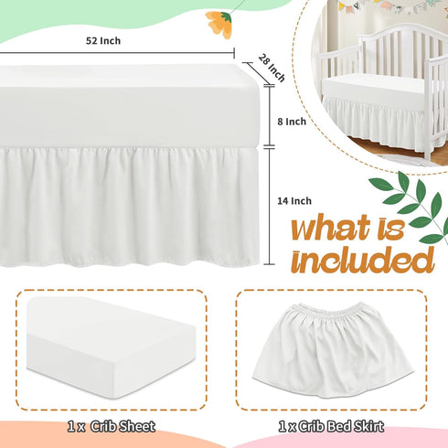2-Piece Set 52"x28" 14" SiinvdaBZX Ruffled Crib Skirt & Microfiber Crib Sheet, Fit for Baby Standard Crib & Nursery