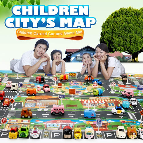 Plastic Toy Rug, Self Cleaning Oil Free Cloth,Washable for Floor Or Table,Kids Carpet PVC City Life,Educational Road