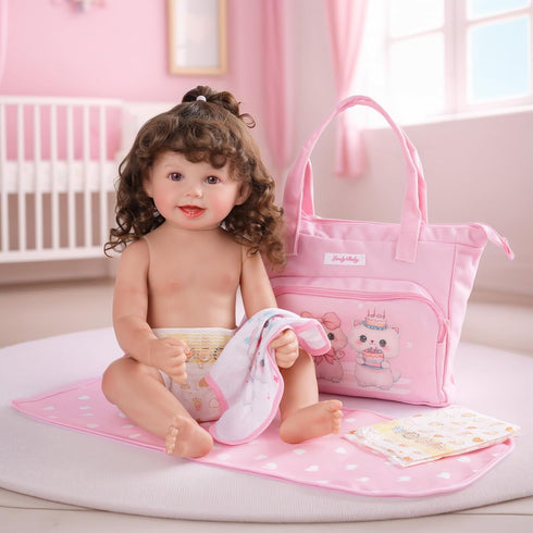 5 Set, BABESIDE Pcs Baby Doll Diaper Bag Cute Cat Patterns Baby Doll Accessories with Pink Dolls Diaper Bag Changing