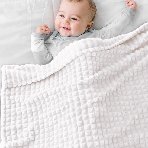 HOMRITAR Baby Blanket for Boys Girls Fleece Super Soft Plush Fuzzy Cozy Toddler Blanket with Square 3D Jacquard Grid Design Luxury Lightweight Bed Blanket for Newborn Infant Cream, 30 x 40 Inch by HOMRITAR