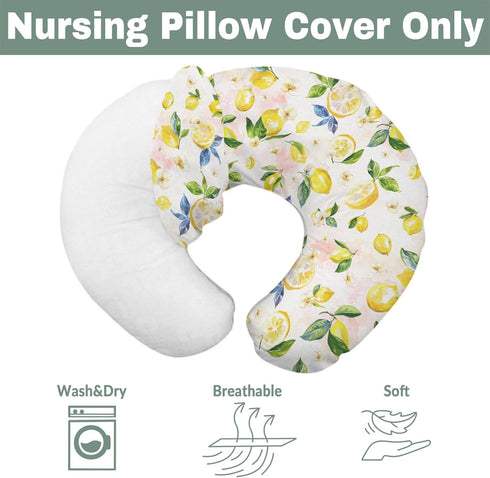 Summer Vintage Lemons Baby Nursing Pillow Covers for Boy Girl Lemon Branch Leaves Flowers Nursing Pillowcase