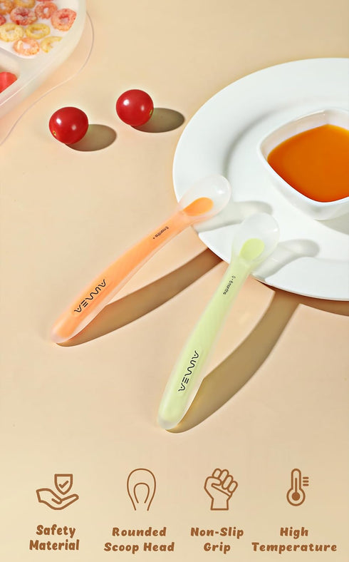 Baby Spoons Set, First Stage Feeding for Baby, Soft Silicone Toddler Spoon with Travel Case, Gum-Friendly, BPA Free,