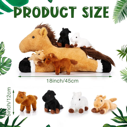 5 18 Inches Mommy 4 Set Lenwen Pcs Horse Stuffed Animals Large Horse Plush with Babies in Zippered Belly Nurturing