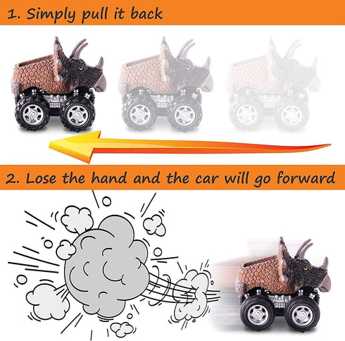 Dinosaur Toys for 3-7 Year Old Kids - Pull Back Dinosaur Cars, 4 Pack Set Car Toys, Gift Toys Dino Cars