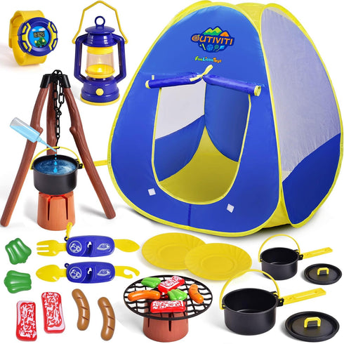 FUN LITTLE TOYS Kids Play Tent with Camping Toys, Toddler Tent with