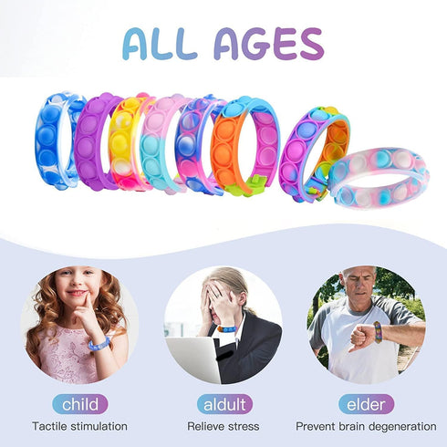 100Pcs Pack,Fidget SUNPROUND Pop Bracelet, Party Favors for Kid, Pop Wrist Strap Fidget Toys Toys for Girils Boys, as