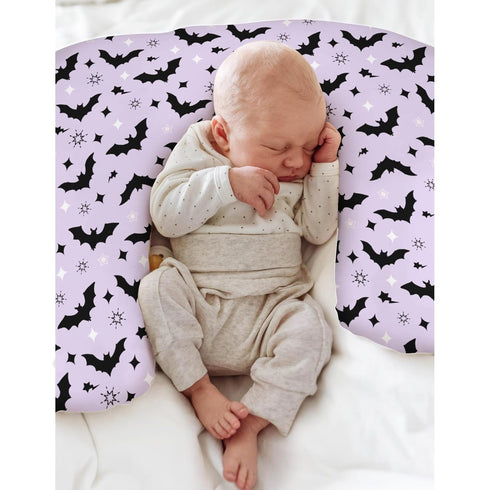 Purple Pastel Halloween Baby Nursing Pillow Covers for Boy Girl Black Bat and Stars Nursing Pillowcase
