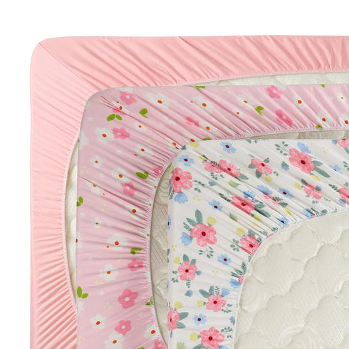 Pack 3 Pack Onacosht n Play Sheets Fitted for Baby Girl, Stretchy Jersey Knitted Portable Mini Crib Sheets Playard