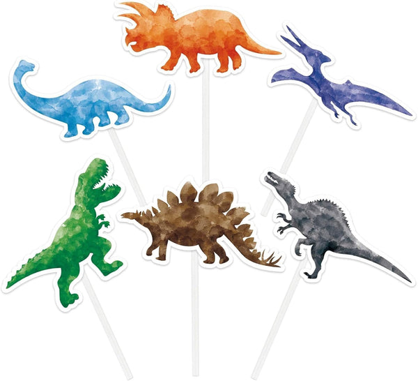 WERNNSAI 36 PCS Dinosaur Cake Toppers - Watercolor Dino Cupcake Decorations for Boys Birthday Party Favors