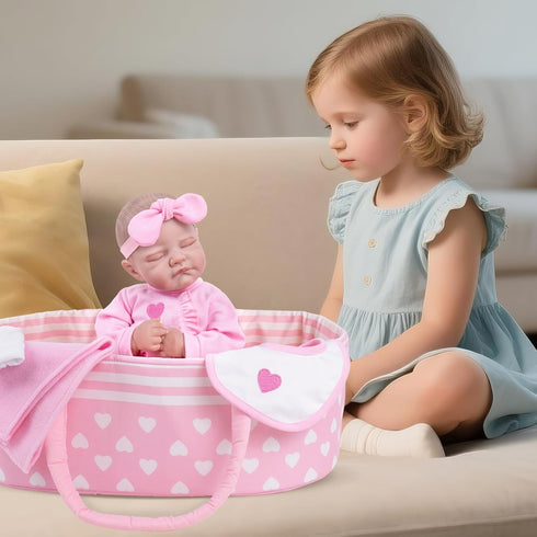 17-22 Inches AORI Reborn Baby Dolls Bassinet - Foldable Doll Crib Bed Soft Doll Carrier Accessories with Handle