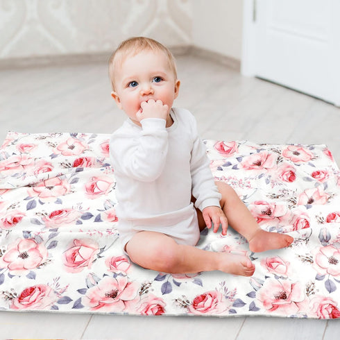 Baby Blanket for Girls, Super Soft Double Layer Minky with Dotted Backing, Floral Design, 30 X 40 Inches