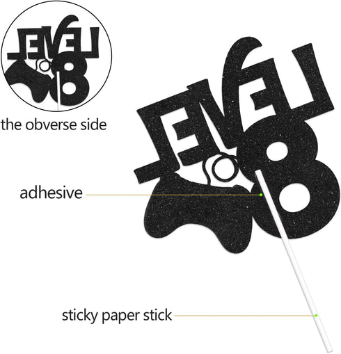 Level 8 Game Cake Topper - Video Game Boy's 8th Birthday Level Up Party Supplies, Gaming Party Decoration