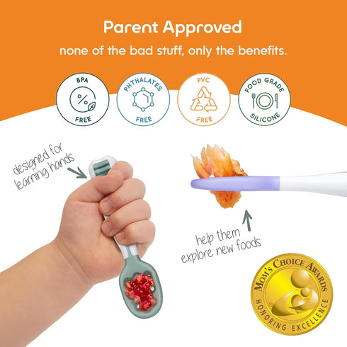 Set, 6+ 2 Pack NumNum Baby Spoons Baby Essentials Pre-Spoon GOOtensils for Months, First Stage Self-Feeding Spoons