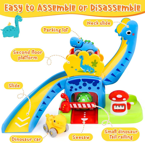 1 2 4 12-18 1-3 Toddler Toys for Year Old Boy Gifts, Dinosaur Slide with Dino Cars Montessori Learning Toys for Baby