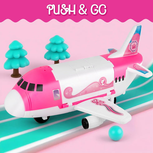 XDUOYJOY Pink Airplane Toy for Kids, Plane Toys with Dolls, Furniture and Accessories for Boys Girls Birthday, Toy