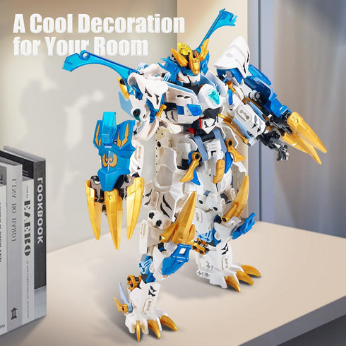 Mecha Building Blocks 2in1 Animal Transforming Robot Set with White Tiger Collectible Toys for Ages 8+
