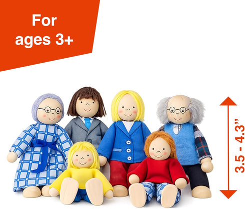 Set 6 3+ Goki Dollhouse Family - Poseable Mini Dolls for Dollhouse Accessories - Ages Wooden Figurines for Imaginative